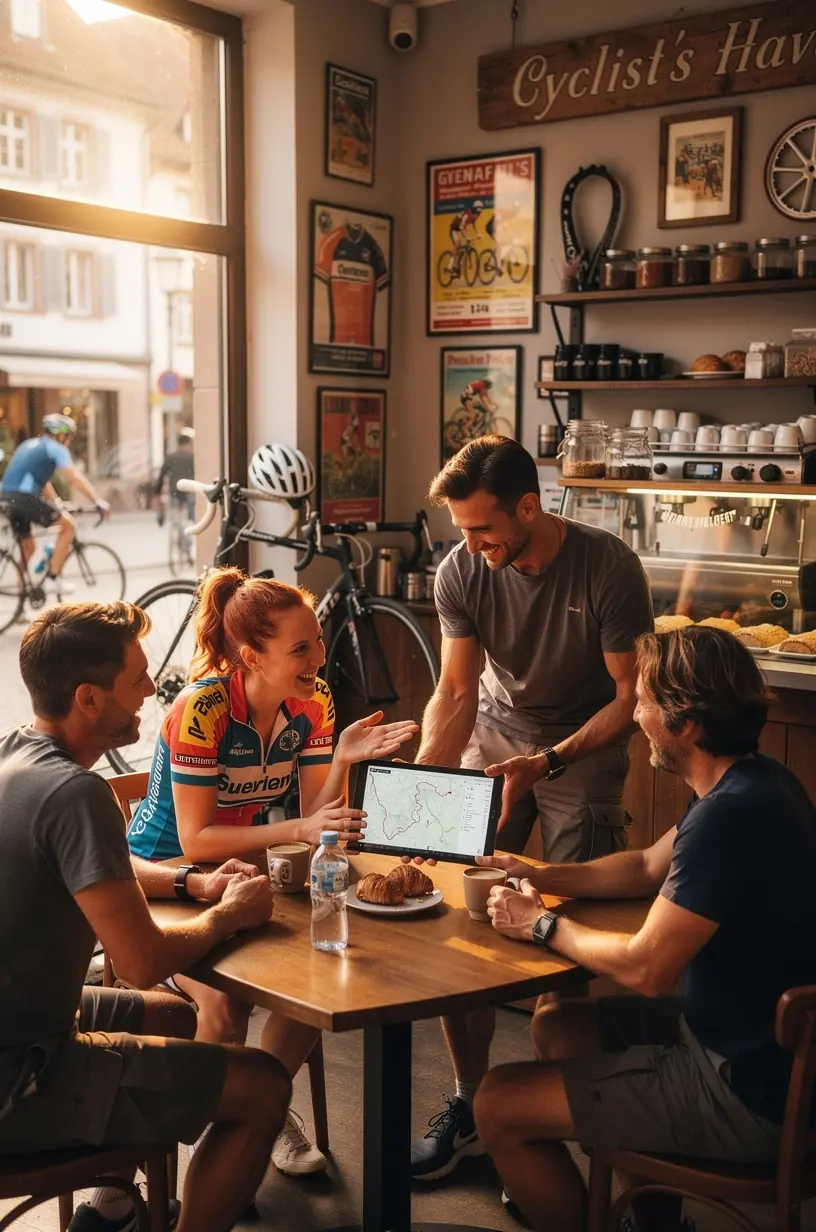 Techniker überprüft ein Fahrrad in einer Werkstatt, um Sicherheit und Funktionalität vor einer längeren Fahrradtour zu gewährleisten.